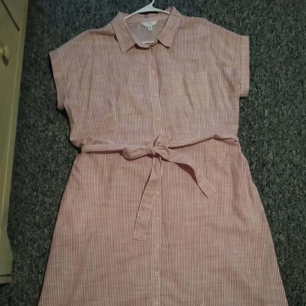 Time and Tru Red and White Striped Shirtdress